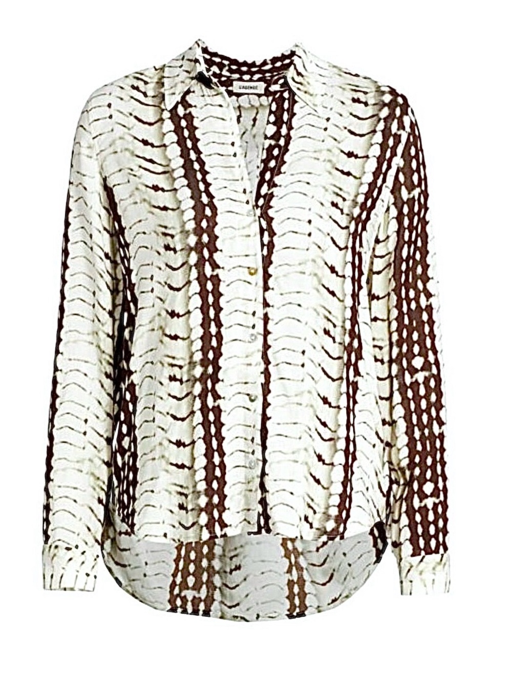 L'AGENCE Cream and Brown Striped Print Button-Down Shirt Med NWT